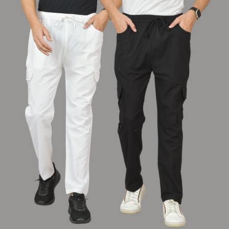 Combo of 2 Cotton Cargo Pant Black and White-48345