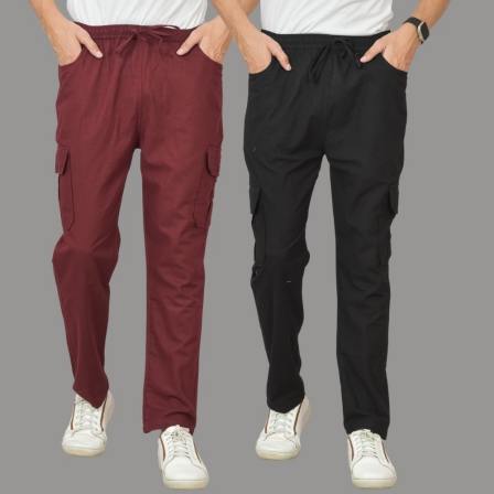 Combo of 2 Cotton Cargo Pant Black and Wine-48354