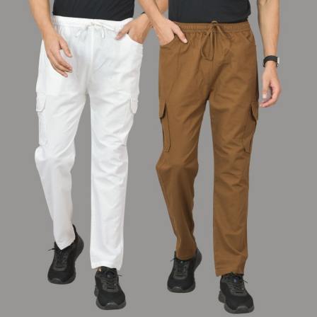 Combo of 2 Cotton Cargo Pant Brown and White-48341