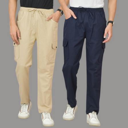 Combo of 2 Cotton Cargo Pant Navy Blue and Beige-48337