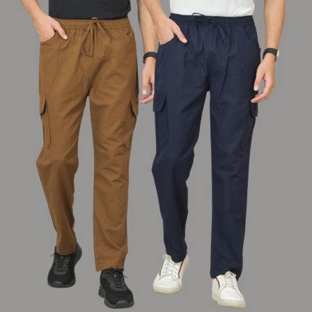 Combo of 2 Cotton Cargo Pant Navy Blue and Brown-48348