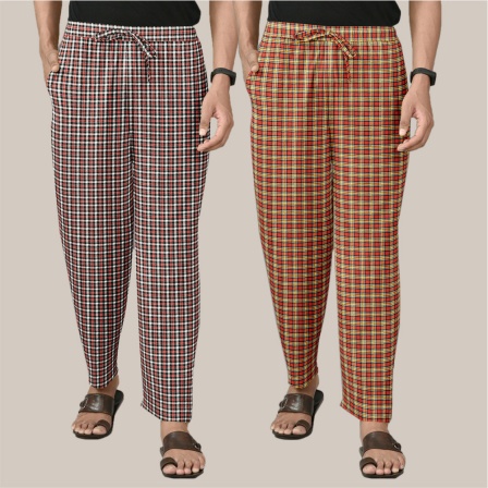 Combo of 2 Cotton Checked Men Pyjamas Red and Red-39803