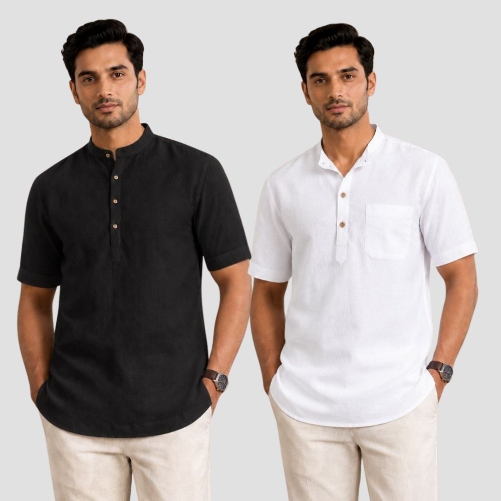 Combo of 2 Cotton Half Sleeves Kurta Black and White-51375