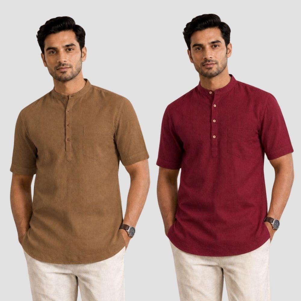 Combo of 2 Cotton Half Sleeves Kurta Brown and Maroon-51402