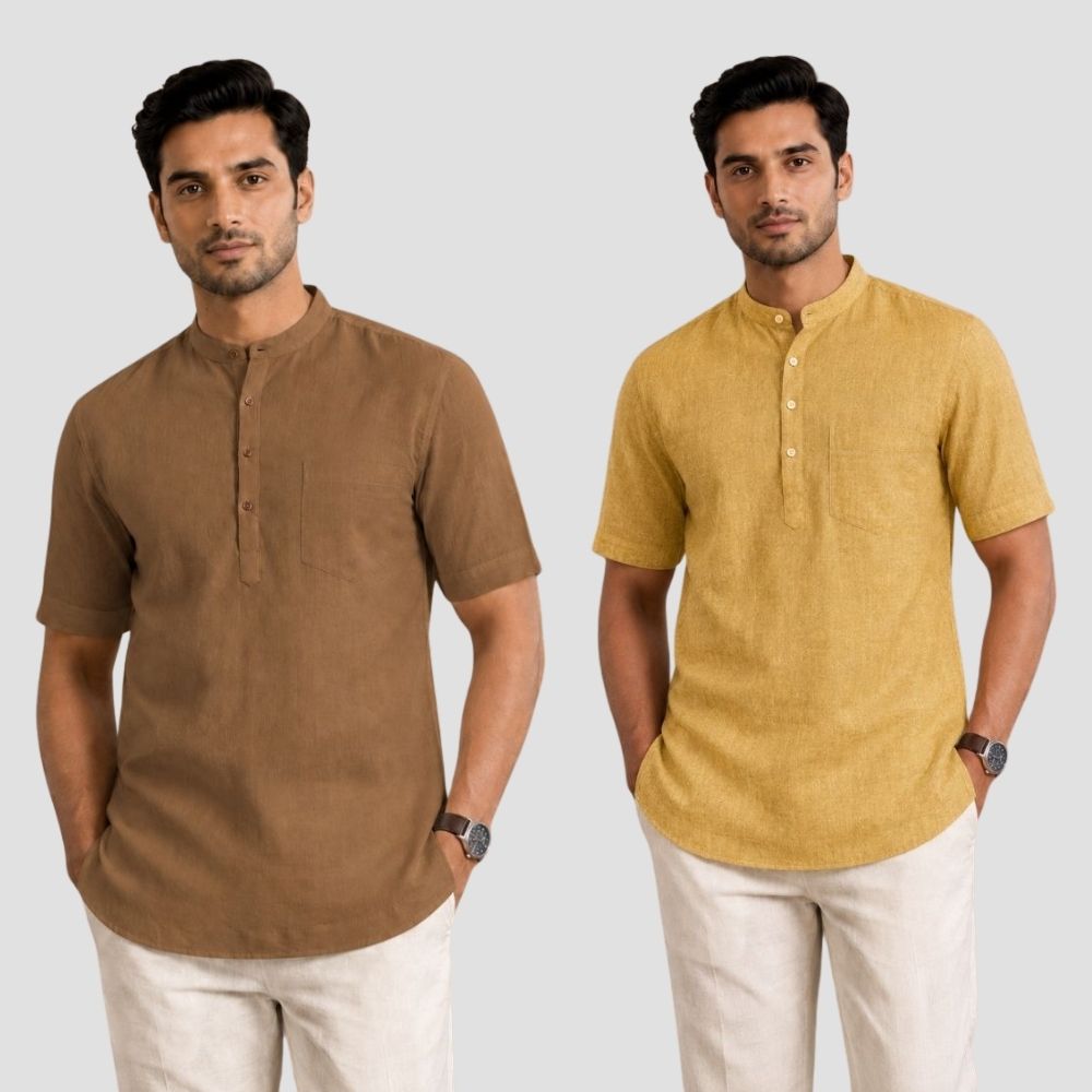 Combo of 2 Cotton Half Sleeves Kurta Brown and Yellow-51411