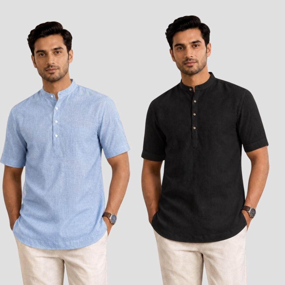 Combo of 2 Cotton Half Sleeves Kurta Denim and Black-51338