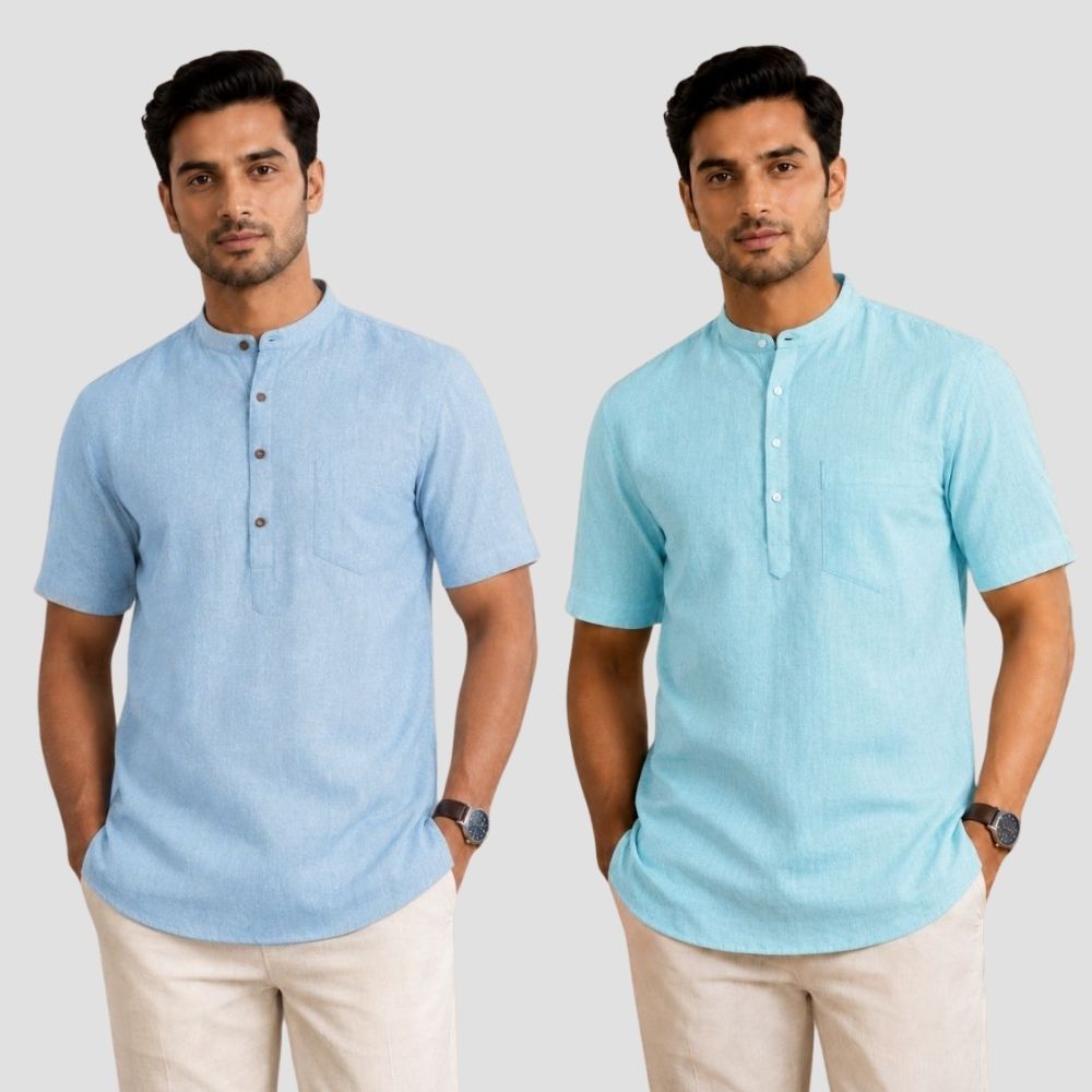 Combo of 2 Cotton Half Sleeves Kurta Light Blue and Blue-51425