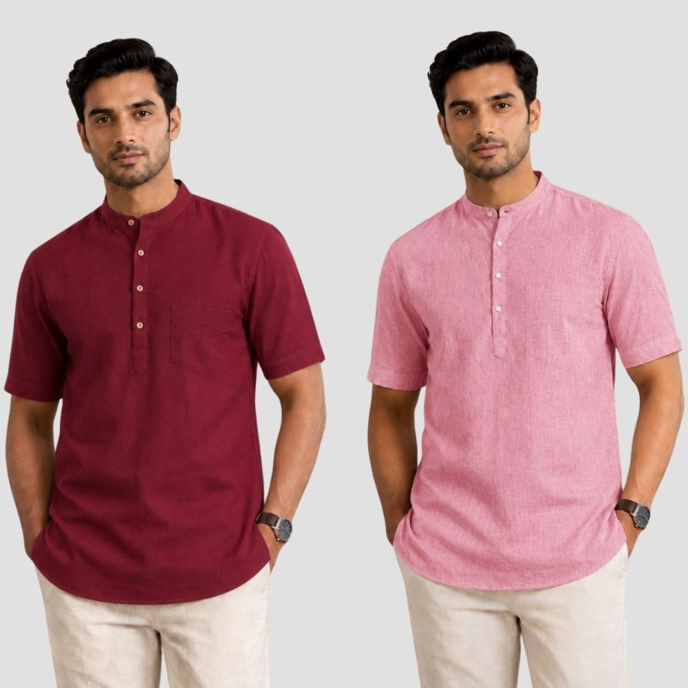 Combo of 2 Cotton Half Sleeves Kurta Maroon and Pink-51505