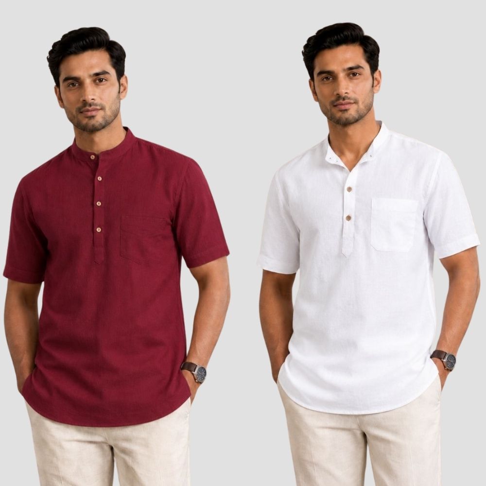 Combo of 2 Cotton Half Sleeves Kurta Maroon and White-51510
