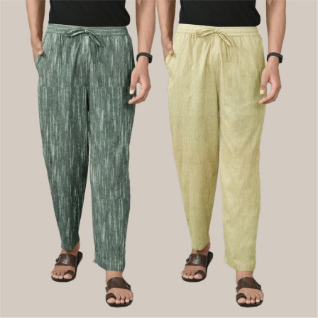 Combo of 2 Cotton Men Handloom Pant Beige and Gray-40106
