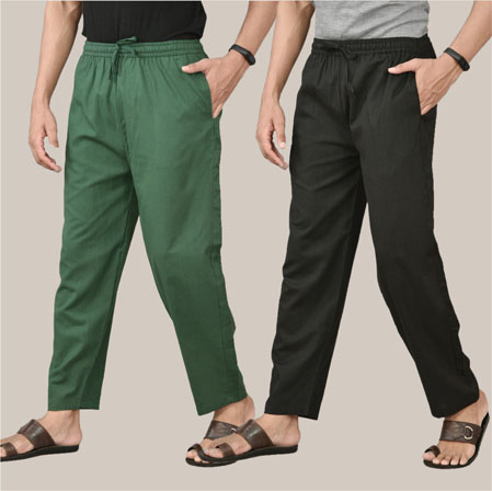 Combo of 2 Cotton Men Handloom Pant Black and Bottle Green-36612