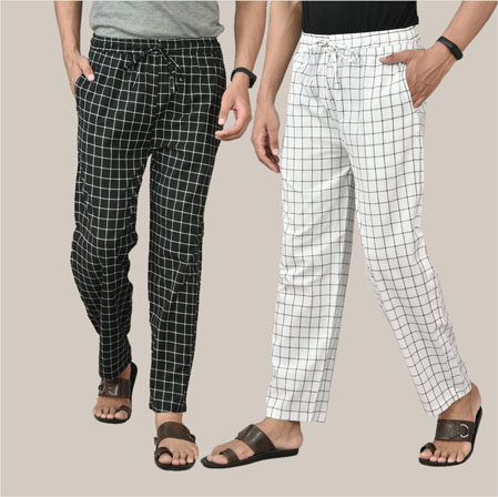 Combo of 2 Cotton Men Handloom Pant Black and White-36735