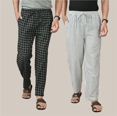 Combo of 2 Cotton Men Handloom Pant Black and White-36737