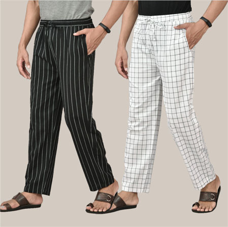 Combo of 2 Cotton Men Handloom Pant Black and White-36739