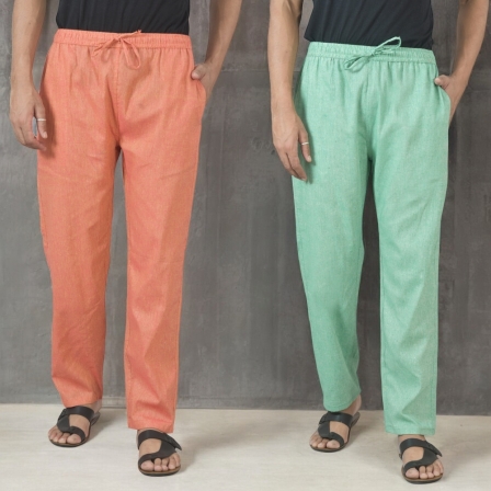 Combo of 2 Cotton Men Handloom Pant Brick Red and Green-49325