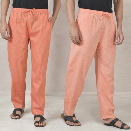Combo of 2 Cotton Men Handloom Pant Brick Red and Peach-49328
