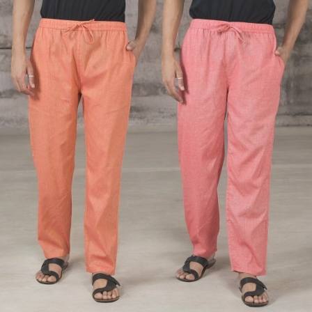 Combo of 2 Cotton Men Handloom Pant Brick Red and Pink-49329