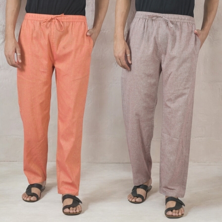 Combo of 2 Cotton Men Handloom Pant Brick Red and Purple-49326