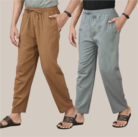 Combo of 2 Cotton Men Handloom Pant Brown and Gray-36640
