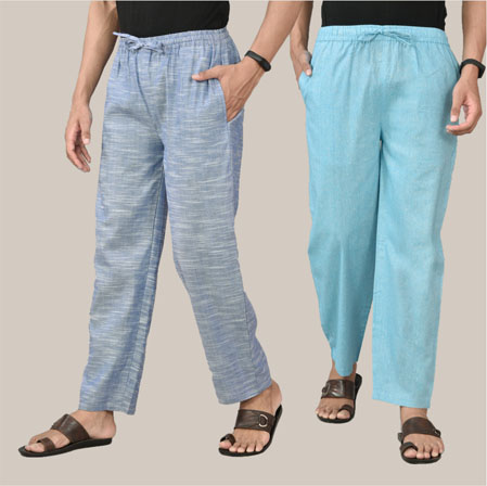 Combo of 2 Cotton Men Handloom Pant Denim and Sky Blue-36659