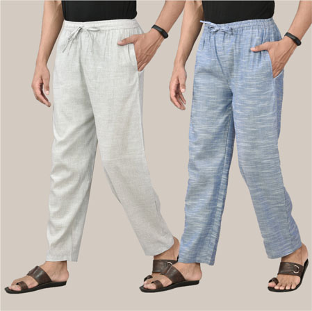 Combo of 2 Cotton Men Handloom Pant Denim and White-36660