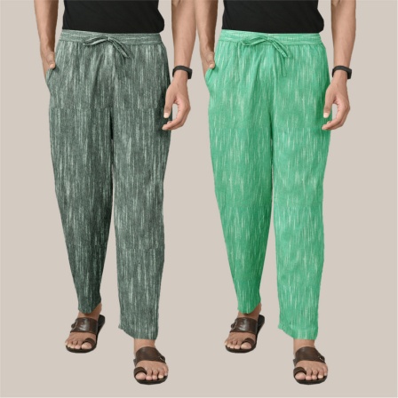 Combo of 2 Cotton Men Handloom Pant Gray and Green-40096
