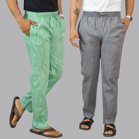 Combo of 2 Cotton Men Handloom Pant Green and Dark Gray-44454
