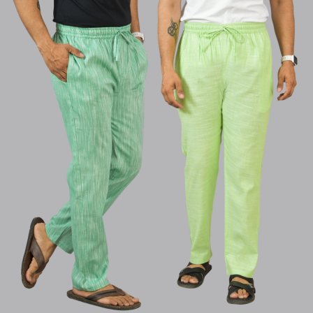 Combo of 2 Cotton Men Handloom Pant Green and Mint Green-44451