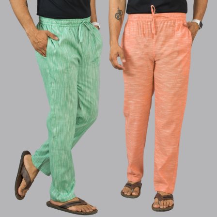 Combo of 2 Cotton Men Handloom Pant Green and Peach-44450