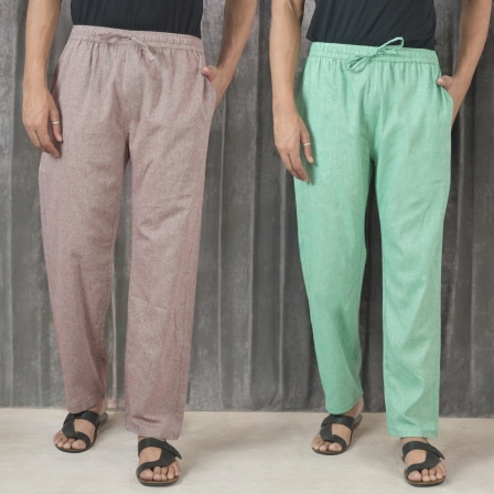 Combo of 2 Cotton Men Handloom Pant Green and Purple-49330
