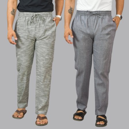Combo of 2 Cotton Men Handloom Pant Light Gray and Dark Gray-44443