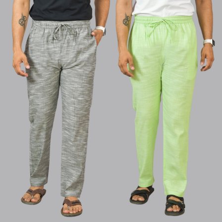 Combo of 2 Cotton Men Handloom Pant Light Gray and Mint Green-44440