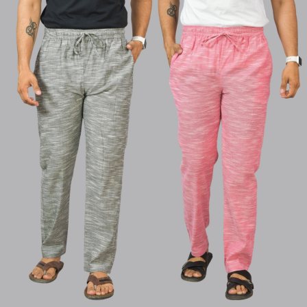 Combo of 2 Cotton Men Handloom Pant Light Gray and Pink-44441