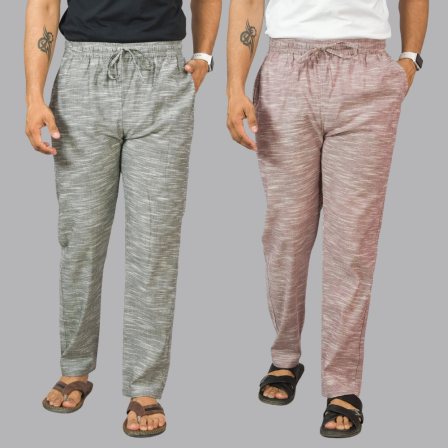 Combo of 2 Cotton Men Handloom Pant Light Gray and Purple-44442