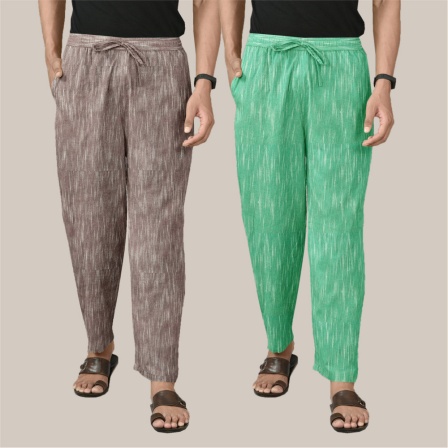 Combo of 2 Cotton Men Handloom Pant Maroon and Green-40098