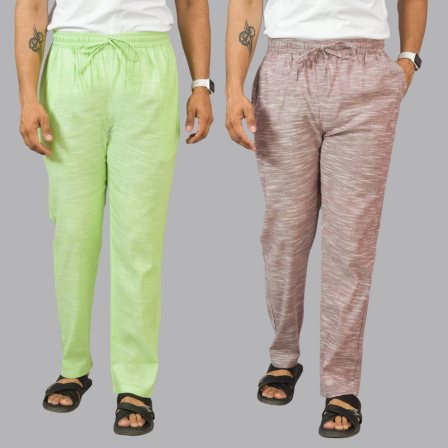 Combo of 2 Cotton Men Handloom Pant Mint Green and Purple-44460