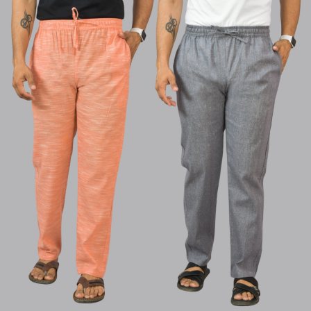 Combo of 2 Cotton Men Handloom Pant Peach and Dark Gray-44458