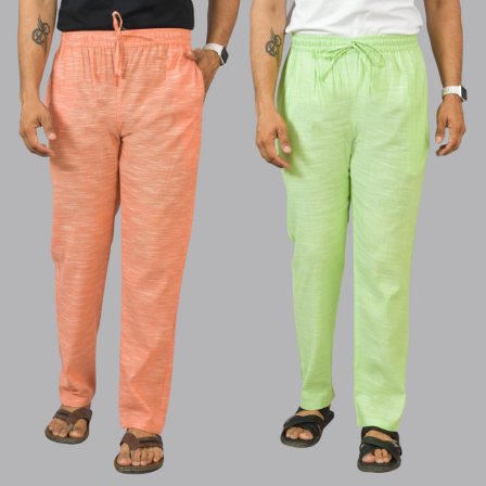 Combo of 2 Cotton Men Handloom Pant Peach and Mint Green-44455