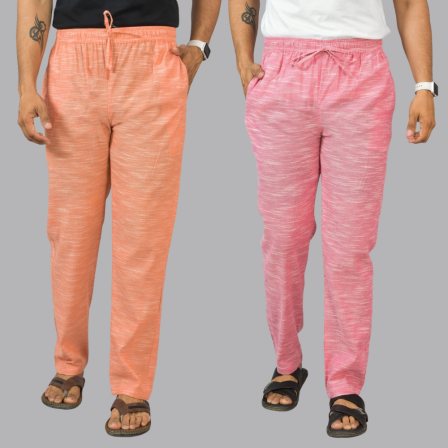 Combo of 2 Cotton Men Handloom Pant Peach and Pink-44456