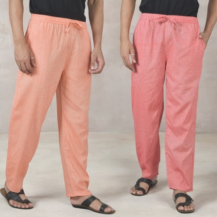 Combo of 2 Cotton Men Handloom Pant Peach and Pink-49339