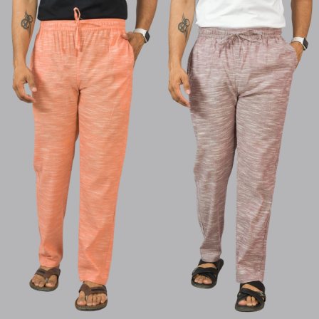 Combo of 2 Cotton Men Handloom Pant Peach and Purple-44457