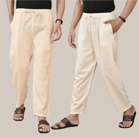 Combo of 2 Cotton Men Handloom Pant Pink and Beige-36593