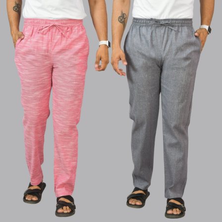 Combo of 2 Cotton Men Handloom Pant Pink and Dark Gray-44463