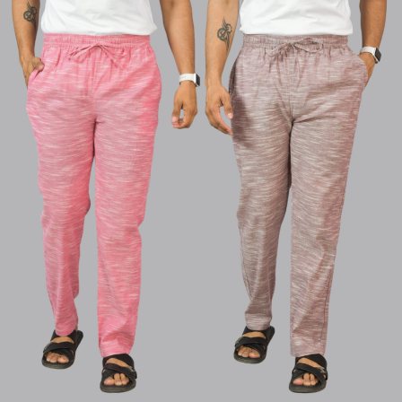 Combo of 2 Cotton Men Handloom Pant Pink and Purple-44462