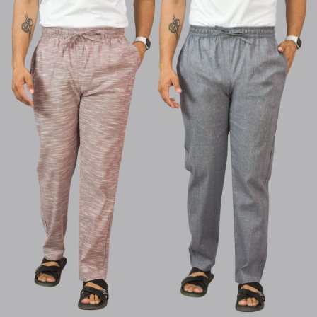 Combo of 2 Cotton Men Handloom Pant Purple and Dark Gray-44464
