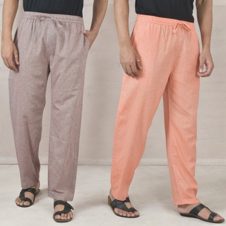 Combo of 2 Cotton Men Handloom Pant Purple and Peach-49335