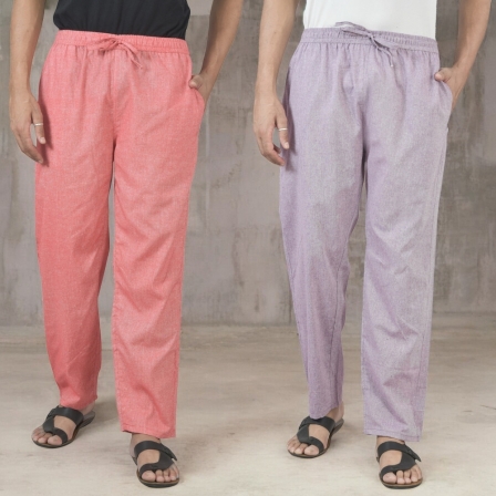 Combo of 2 Cotton Men Handloom Pant Purple and Pink-49311