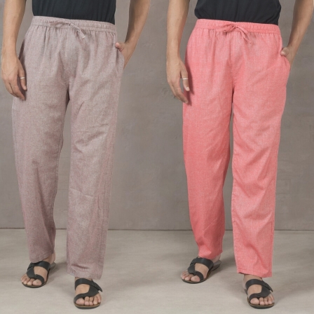 Combo of 2 Cotton Men Handloom Pant Purple and Pink-49336