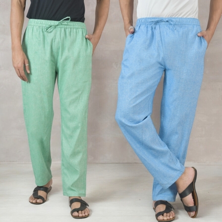 Combo of 2 Cotton Men Handloom Pant Sky Blue and Green-49320