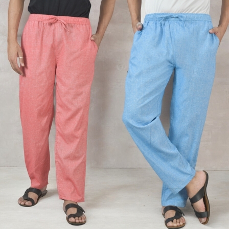 Combo of 2 Cotton Men Handloom Pant Sky Blue and Pink-49324